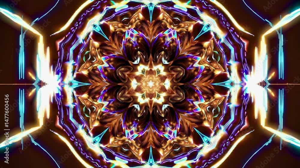 Poster colorful kaleidoscope pattern with intricate designs and lights