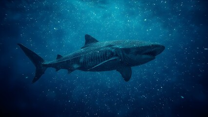 Fototapeta premium Whale Shark's Underwater Ballet: a majestic whale shark gracefully gliding through the deep, its massive form a testament to the mysteries of the ocean depths.