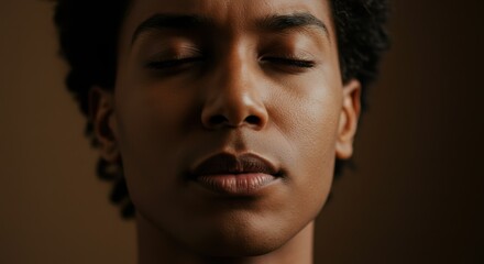 Relief deep breath, Relaxed expression, Breathing out visual, Calm face portrait, Soft lighting, Emotional release