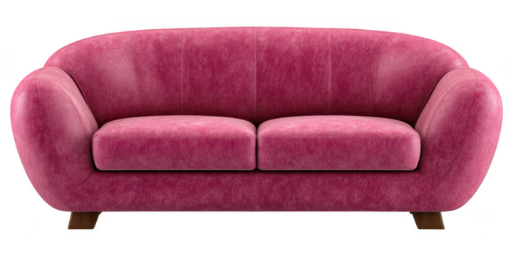 Elegant pink velvet two seater sofa isolated transparent background perfect for home decor