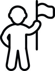 Victory Icon – Person Holding Flag Line Art Symbol