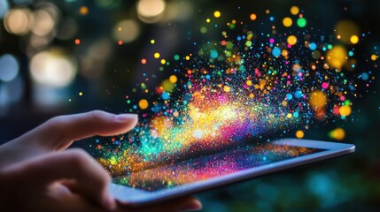 Mobile innovation concept showing color burst from a digital device