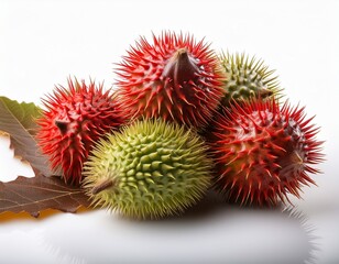 castor plant with spiky seed pods isolated on a white background showcasing detailed features castor isolated on white background
