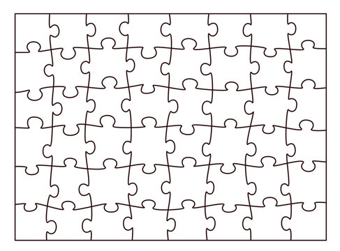 Jigsaw puzzle blank template. Cutting lines grid design for jigsaw puzzle. Vector template