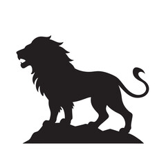 Lion Black Silhouette Standing On A Rock Roaring