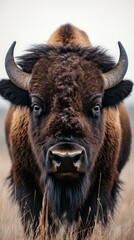 Intimate portrait of a majestic bison in its natural habitat