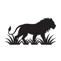 Lion Silhouette Prowling Stealthily Through Tall