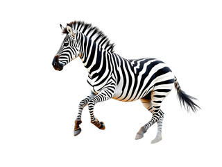Fototapeta premium Striped Zebra Running Isolated Black Background Wildlife Animal Photography Majestic Equine Powerful Graceful Wild Nature Powerful Freedom African Savannah 