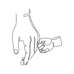 Continuous line drawing of parent giving hand to his child. Single one line art of father and mother care. Parental concept sketch vector illustration editable stroke