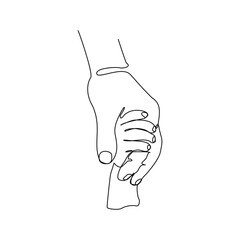 Continuous line drawing of parent giving hand to his child. Single one line art of father and mother care. Parental concept sketch vector illustration editable stroke