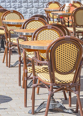 chairs and tables in the summer cafe