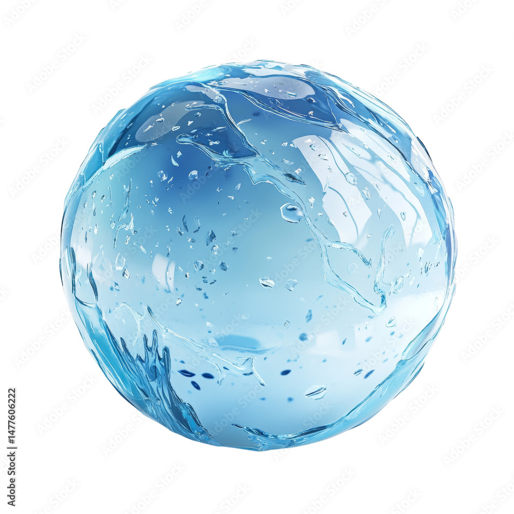 Poster Abstract water sphere with dynamic splashes and droplets on a light background