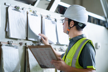 asian male engineer writing on note