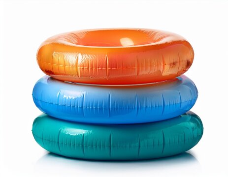 pile of inflatable ring for swimming pool isolated on white background