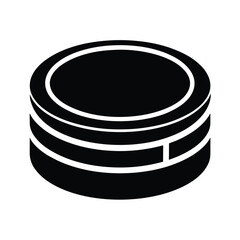 Modern black and white silhouette representation of a stacked database server icon for digital technology