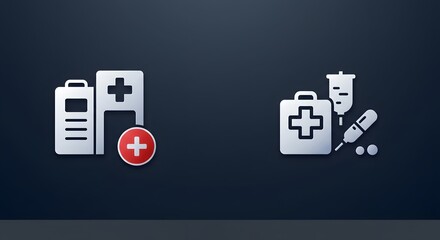 Fototapeta premium Healthcare Service Icons Medical Facility and First Aid Kit