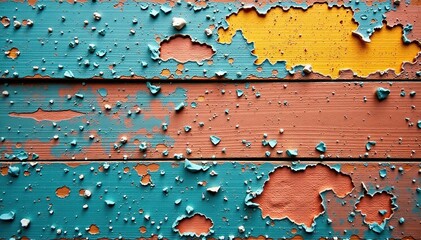 Fototapeta premium Flaking paint on weathered wood, revealing layers of color , distressed, barn, damage
