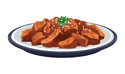 Glazed Beef Strips with Sesame Seeds - Vector Illustration