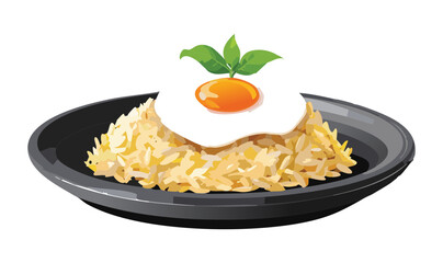 Savory Golden Rice with Egg Topping and Herbs - Vector Illustration