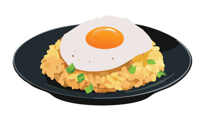 Classic Fried Rice with Sunny-Side-Up Egg Topping - Vector Illustration