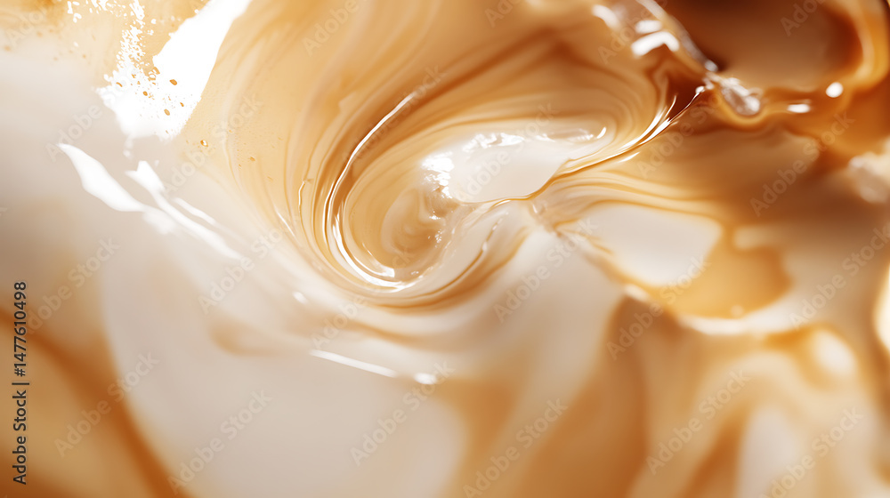 Poster abstract swirl of smooth, glossy light brown and white fluid creating a visually intriguing pattern.