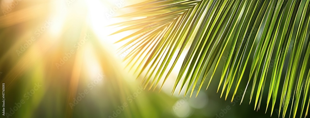 Poster beautiful abstract green palm leaves create an enchanting backdrop with blurred bokeh effects, perfe