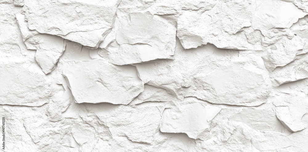 Poster a close-up view of a textured white stone wall showcasing irregularly shaped stones arranged in a na
