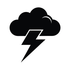 Black silhouette illustration depicting a thundercloud with lightning bolt symbolising stormy weather conditions