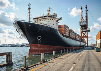 Cargo ship in the port getting ready to transport containers to another country.
