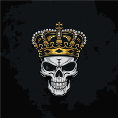 A dark, gothic-style illustration of a human skull wearing a royal crown, symbolizing death, power, and authority.

