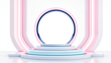 A futuristic podium, showcasing a glowing display of technology and innovation, creates a sense of anticipation and futuristic elegance.