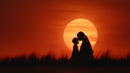 Silhouette of mother and child at sunset (1)