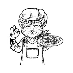 Hand-Drawn Cat Chef – Cute Cooking Character Illustration