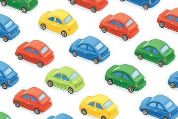 color-themed cars in red, blue, green, and yellow, seamless pattern for kids' learning materials