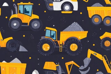 Obraz premium construction vehicles with labeled parts, educational design, seamless pattern for kids' textiles