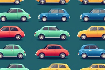 Fototapeta premium color-themed cars in red, blue, green, and yellow, seamless pattern for kids' learning materials