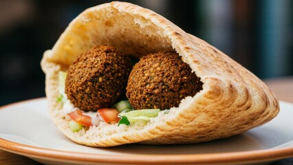 Delicious falafel pita sandwich with vegetables