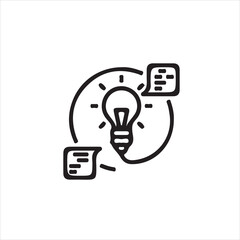 Simple black line art icon depicting idea generation and collaboration.