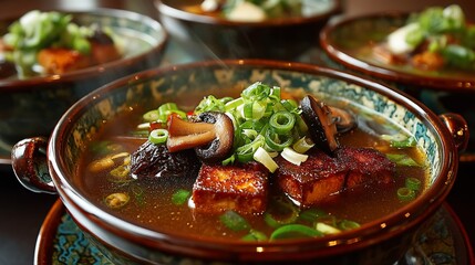 Steaming Mushroom Soup in Bowls