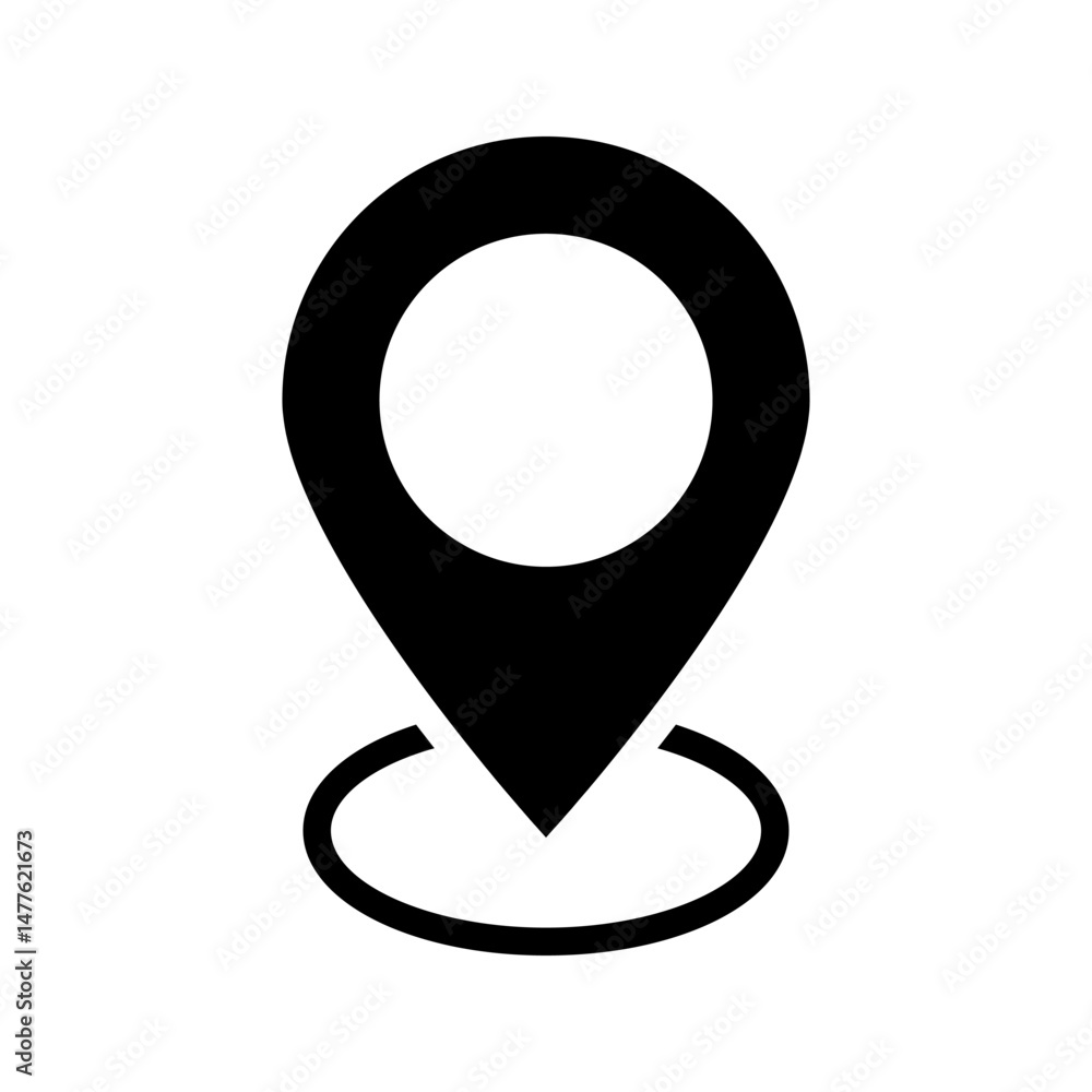 Poster location pin with circle, linear style icon. specific geographic location with a circular indicator.
