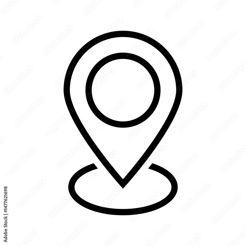 Poster location pin with circle, linear style icon. specific geographic location with a circular indicator.