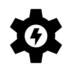 Vector illustration of an energy gear icon with a lightning bolt, ideal for concepts of power, mechanics, and technology. Editable stroke.