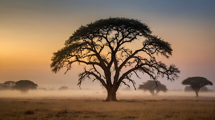 acacia tree at sunset