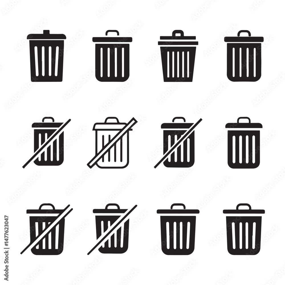 Poster trash bin icons set, bin icon, delete icon button,office trash icon,garbage icon vector design,trash