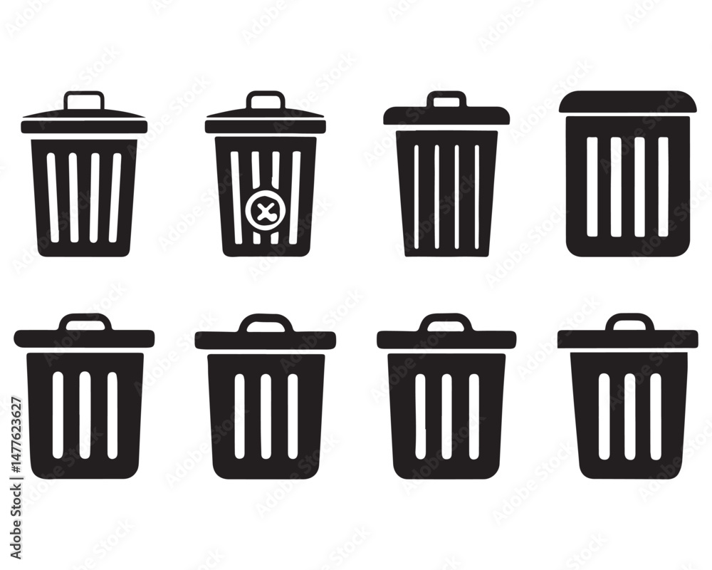 Poster trash bin icons set, bin icon, delete icon button,office trash icon,garbage icon vector design,trash
