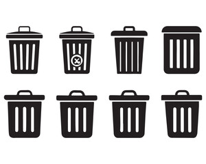 Trash bin icons set, Bin icon, delete icon button,Office trash icon,garbage icon vector design,Trash can open icon, delete sign and symbol