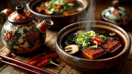 Steaming Tofu Soup with Aromatic Vegetables