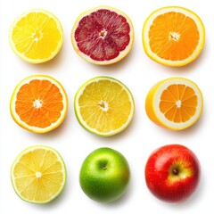 Fototapeta premium Fresh Fruit Slices and Whole Fruits