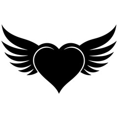 Fototapeta premium Winged heart black silhouette vector illustration