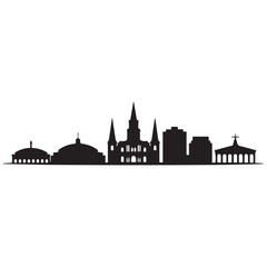 Naklejka premium Vector New Orleans skyline. Travel New Orleans famous landmarks. Business and tourism concept for presentation, banner, web site. Vector black silhouette. with white background